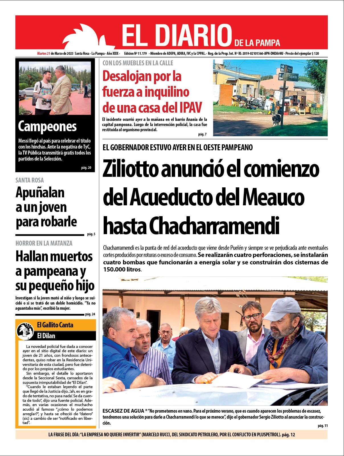 Tapa de El Diario en papel  martes 21 de marzo de 2023